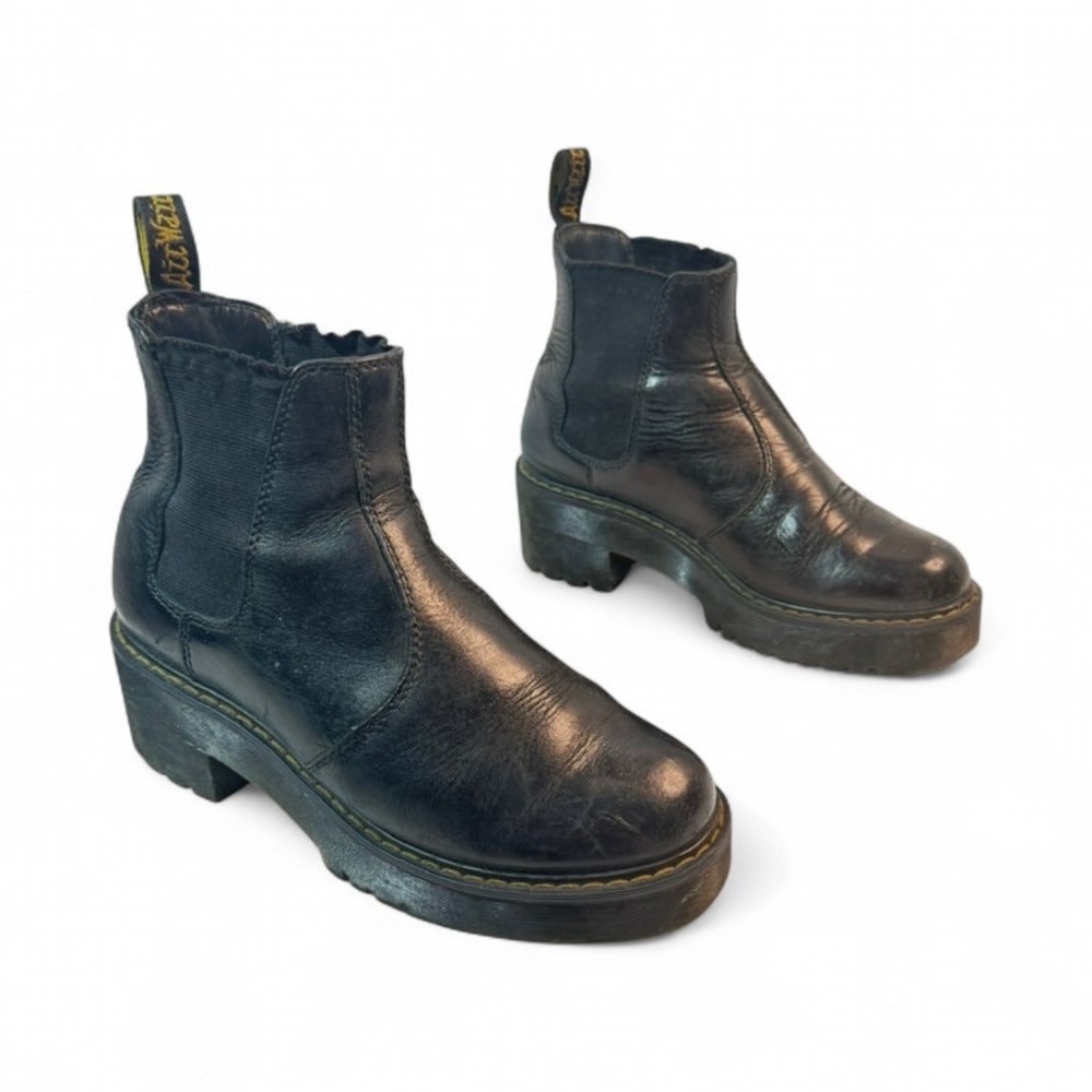 DR. MARTENS BLACK LEATHER PLATFORM ROMETTY BOOTS WOMAN 38 - Picture 13 of 15